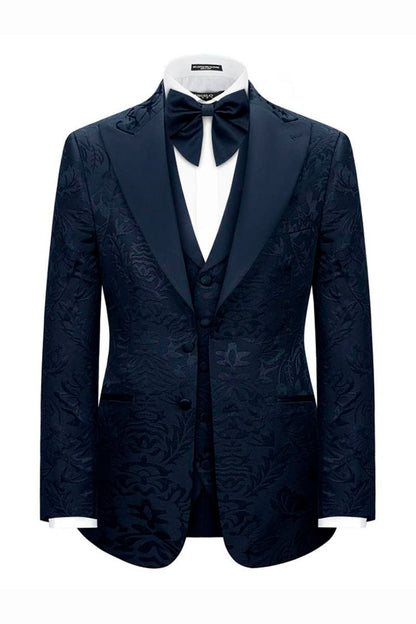 Navy Blue 3 Piece Peak Label Tuxedo