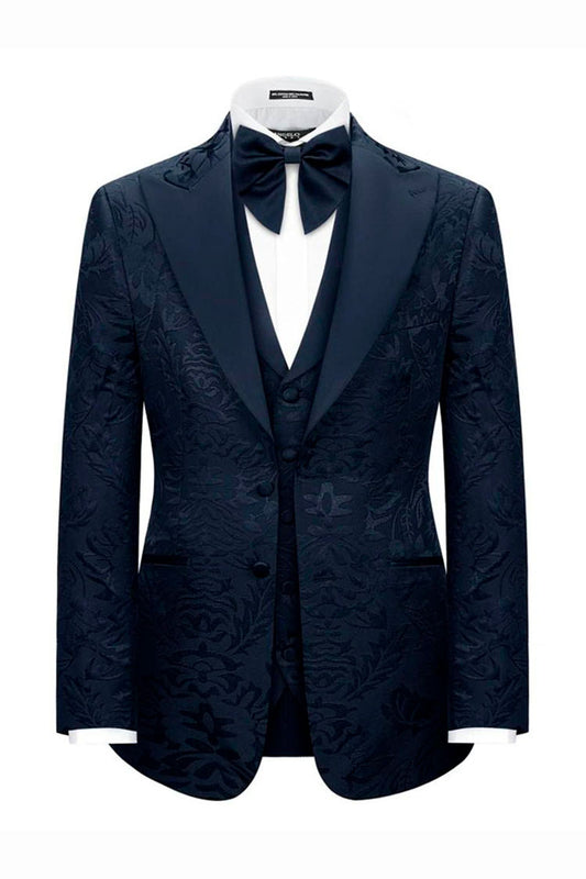 Navy Blue 3 Piece Peak Label Tuxedo