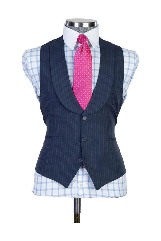 Dark Navy 3 Piece Pinstripe Peak Lapel Suit
