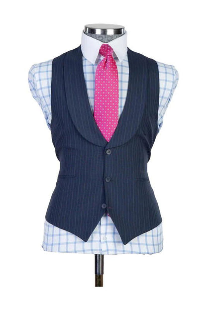 Dark Navy 3 Piece Pinstripe Peak Lapel Suit