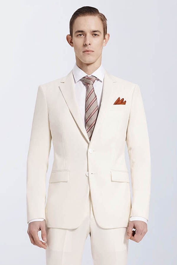 New Arrival Cream White Slim Fit Prom Suits Notch Lapel Casual Suits