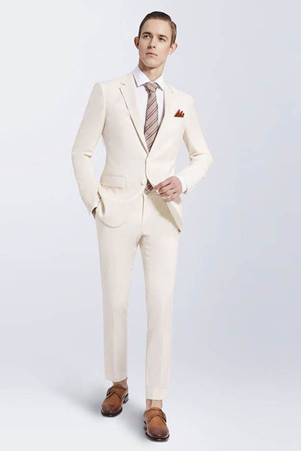 New Arrival Cream White Slim Fit Prom Suits Notch Lapel Casual Suits