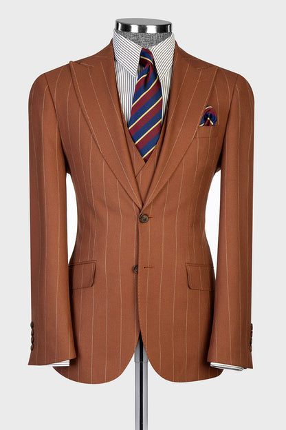 Men's Stripe Peak Lapel 3-piece Suit