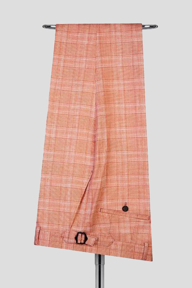 Orange Plaid Peak Lapel Single Breasted 3-piece Suit