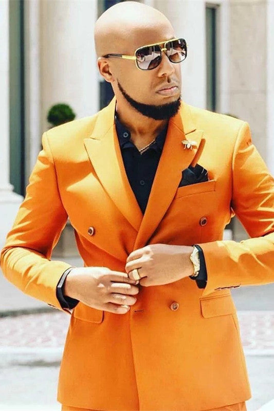 Orange Peaked Lapel Slim Fit Classic Prom Suits