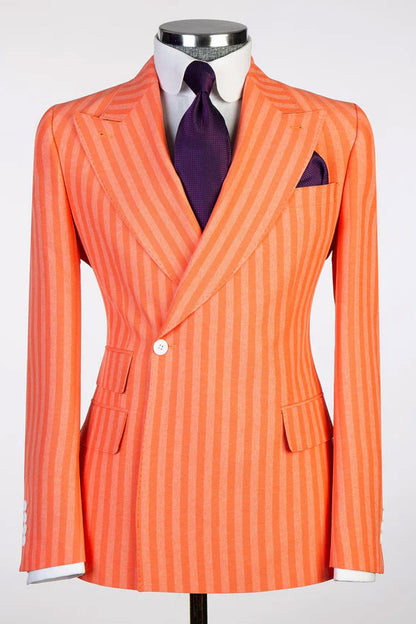 Orange Peak Lapel One Button Striped Suit for Prom
