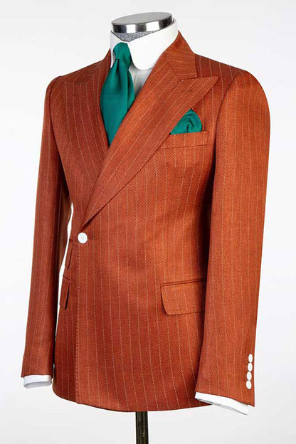Orange Peaked Lapel One Button Striped Suit for Prom