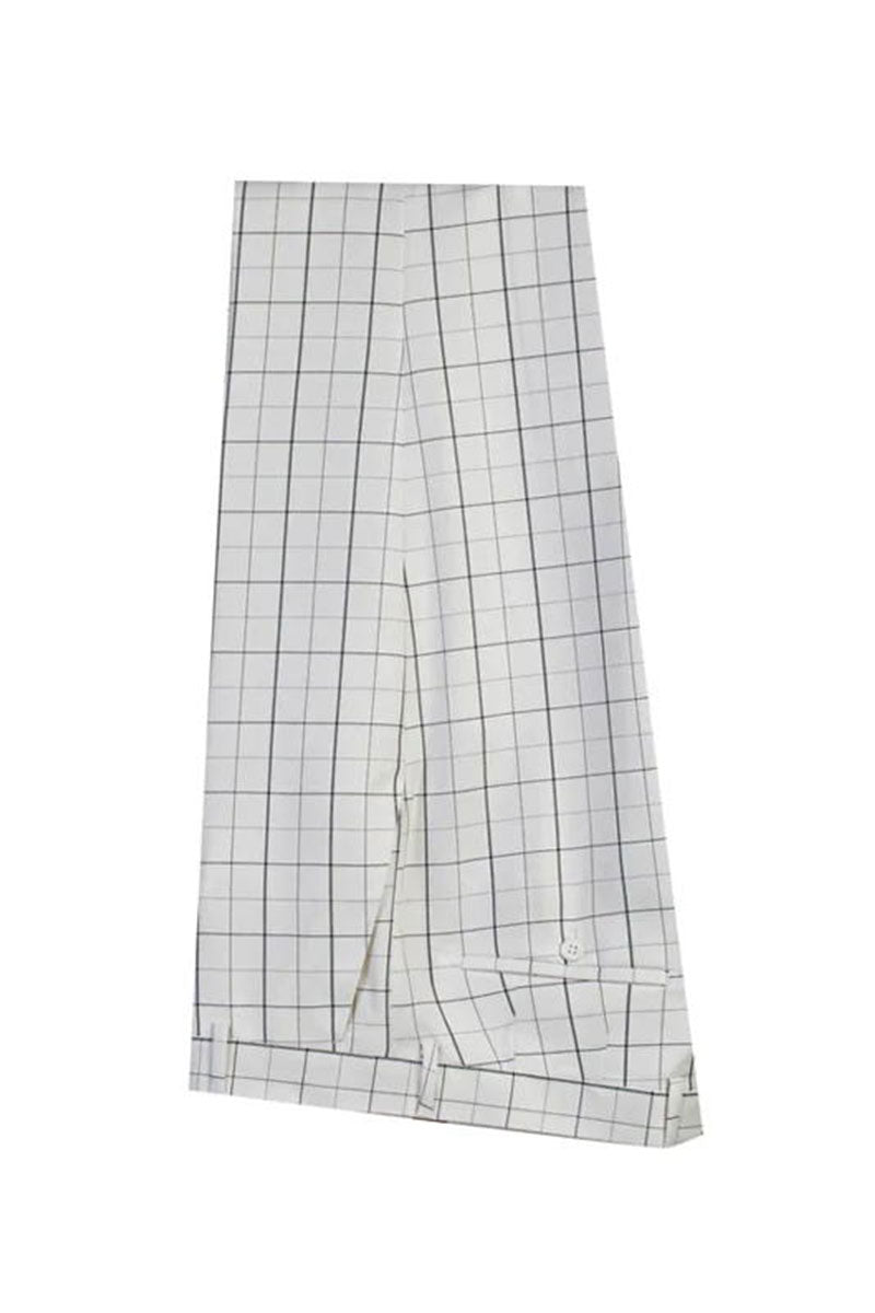 White 2 Piece Chic Plaid Peak Lapel Suits
