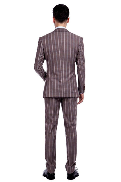 Peak Lapel Plaid Double Breasted Premium Mens Suits with Flap Pocket