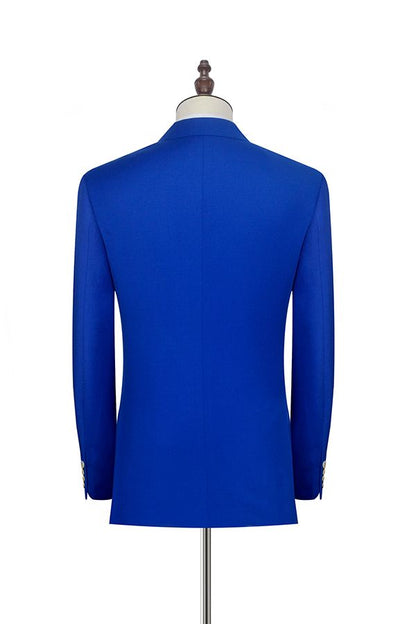 Peak Lapel Royal Blue Double Breasted Mens Suits Six Buttons