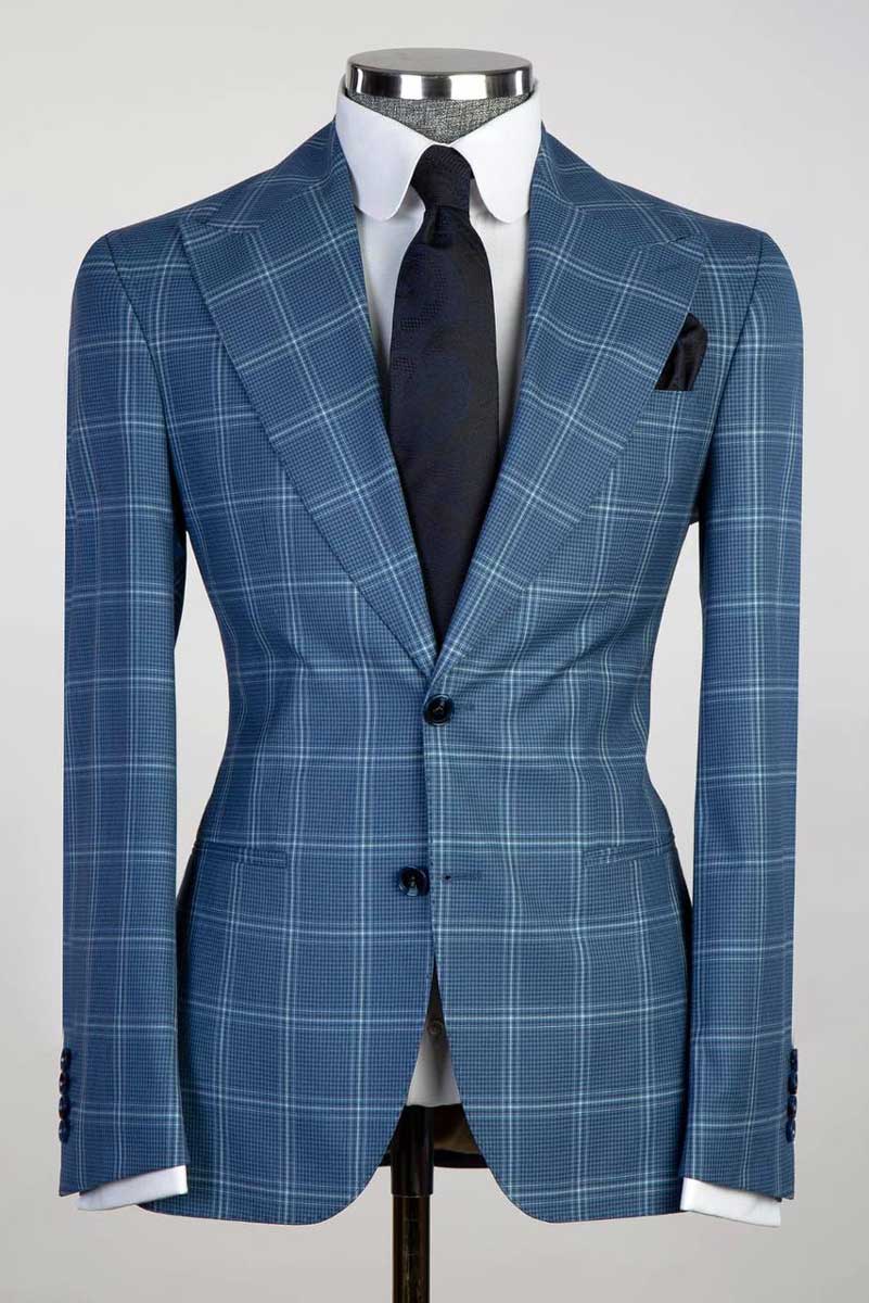 Wide Lapel Plaid 3-piece Suit in Navy