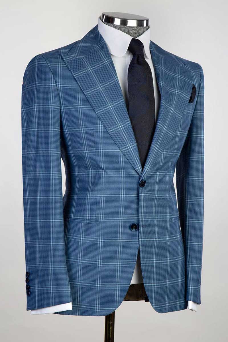 Wide Lapel Plaid 3-piece Suit in Navy