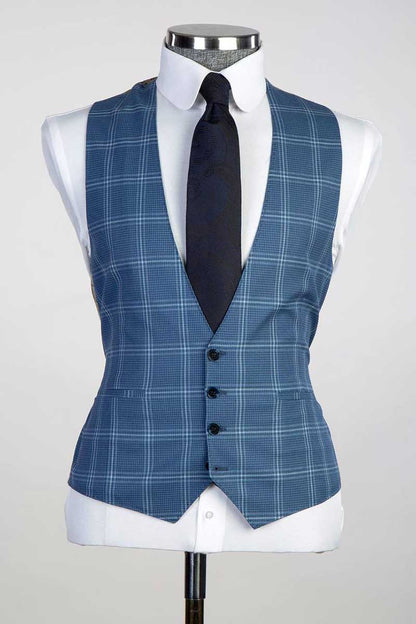 Wide Lapel Plaid 3-piece Suit in Navy