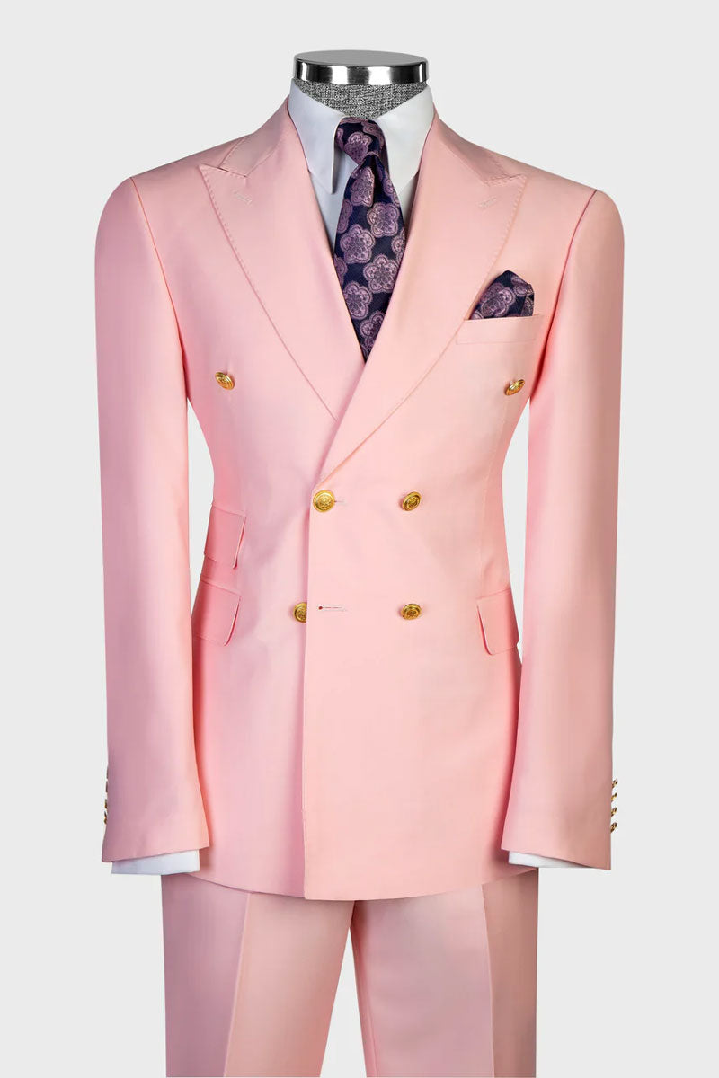 Pink Double-breasted Peak Lapel 2-piece Suit