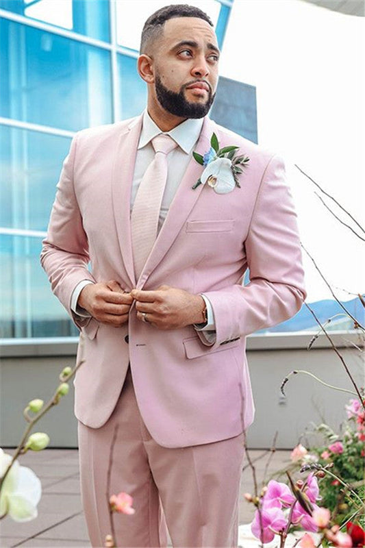 Pink Notched Lapel Mens Suits For Groom Tuxedos Party Prom Tuxedo