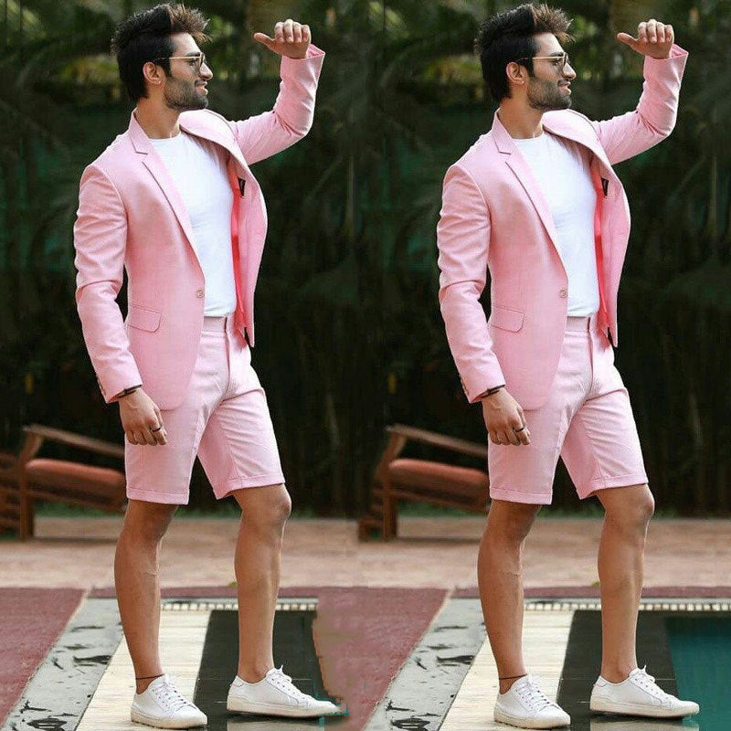 Pink Notched Lapel Slim Fit One Button Suit