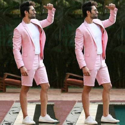 Pink Notched Lapel Slim Fit One Button Suit