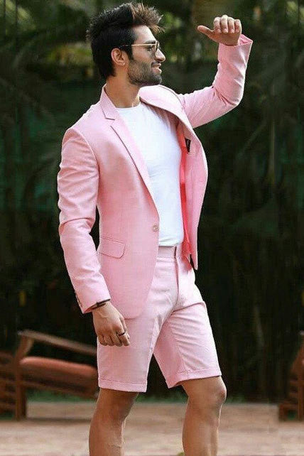 Pink Notched Lapel Slim Fit One Button Suit