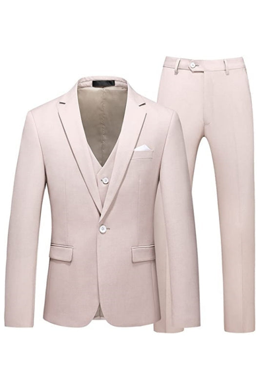 Light Pink Notched Lapel Three Pieces Business Suits Wedding Suits