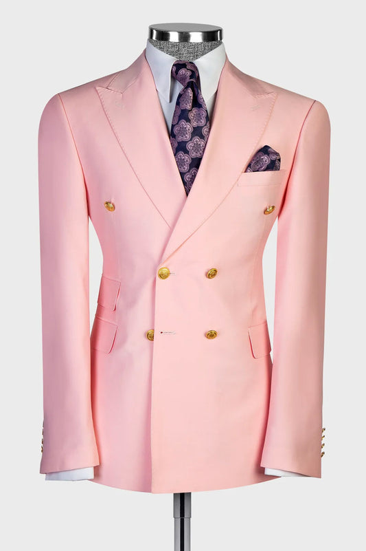 Pink Double-breasted Peak Lapel 2-piece Suit