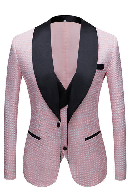 Pink Shawl Lapel Dot Wedding Men Suits