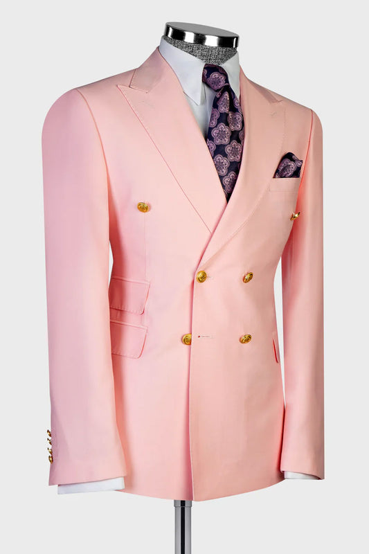 Pink Double-breasted Peak Lapel 2-piece Suit
