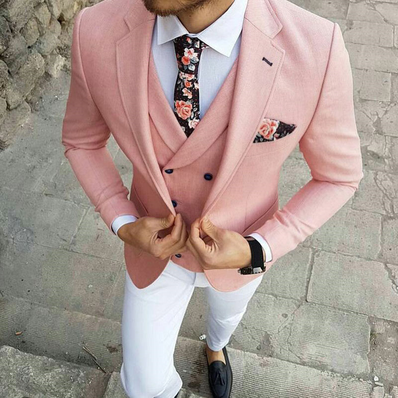 Pink Three-Pieces Slim Fit Notched Lapel Men's Suits for Prom Wedding