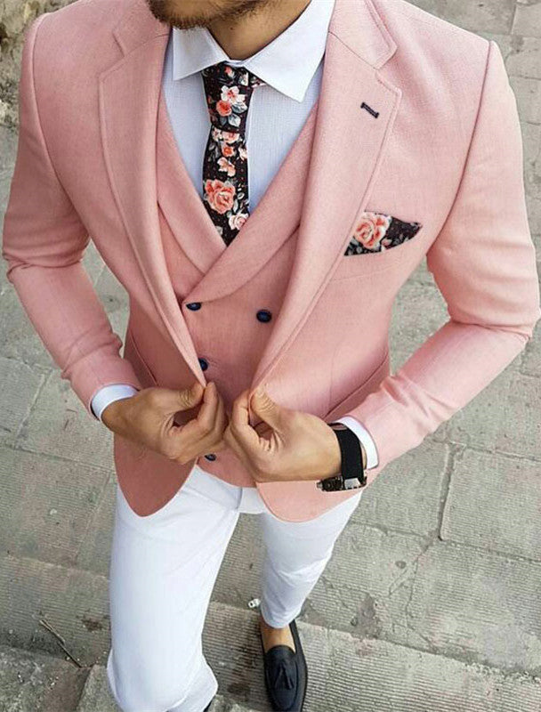 Pink Three-Pieces Slim Fit Notched Lapel Men's Suits for Prom Wedding