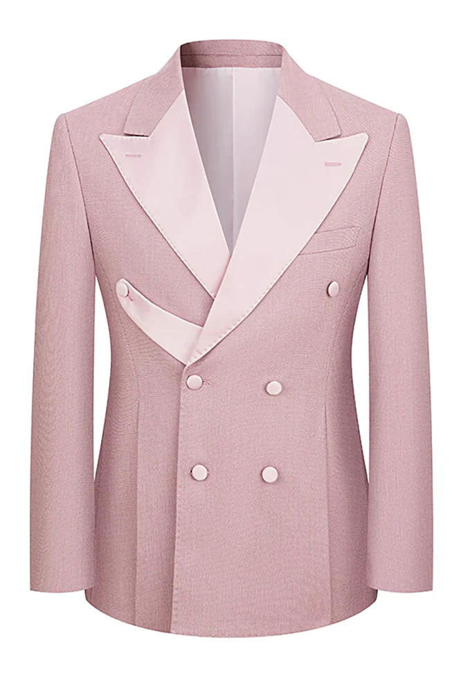 2 Piece Double Breasted Peaked Lapel Men Suits Pink/Navy Blue