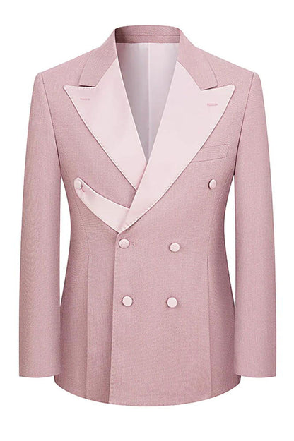 2 Piece Double Breasted Peaked Lapel Men Suits Pink/Navy Blue