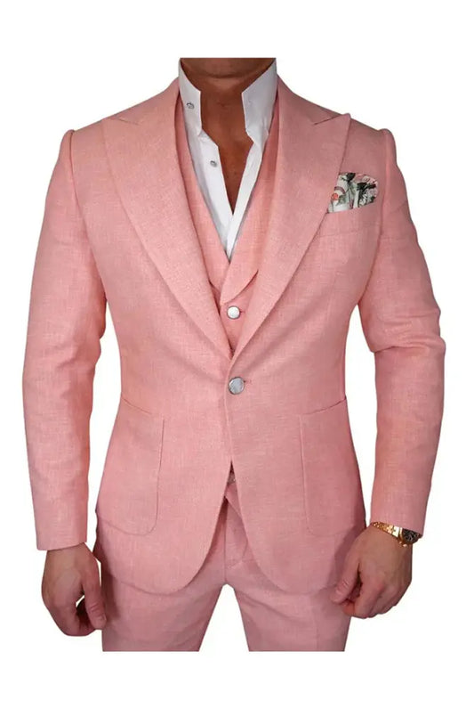 3 Piece Peaked Lapel Single Breasted Pink Suit