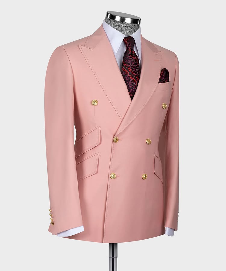 Latest Peaked Lapel Pink Double Breasted Suit for Prom