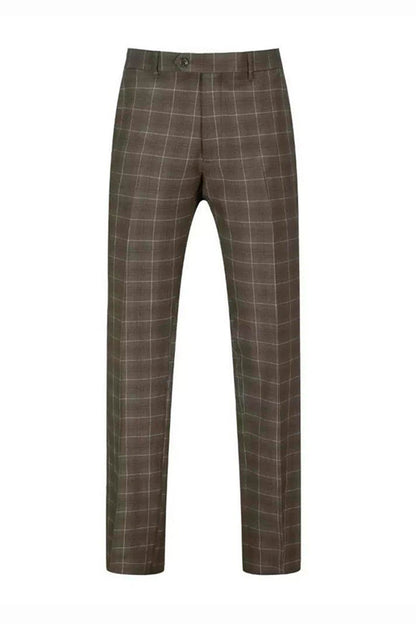 Taupe 3 Piece Elegant Plaid Suit