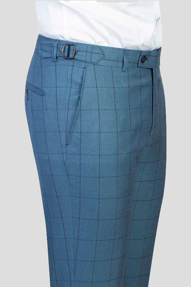 Blue Peak Lapel Single Breasted Plaid Suit