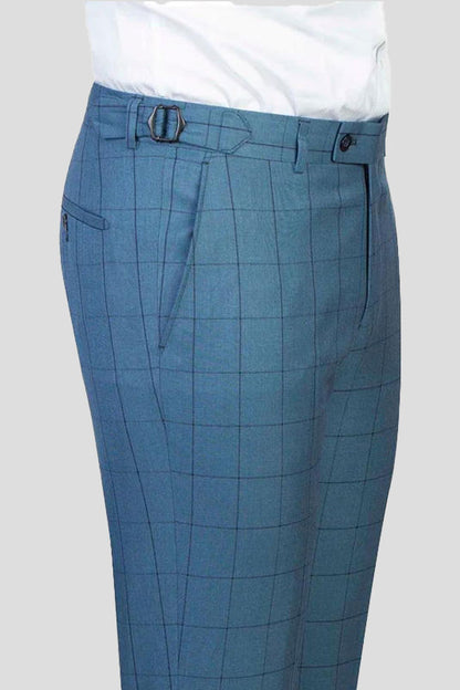 Blue Peak Lapel Single Breasted Plaid Suit