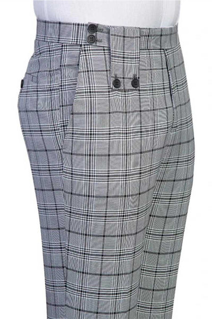 Grey Plaid Double Breasted Casual Suit