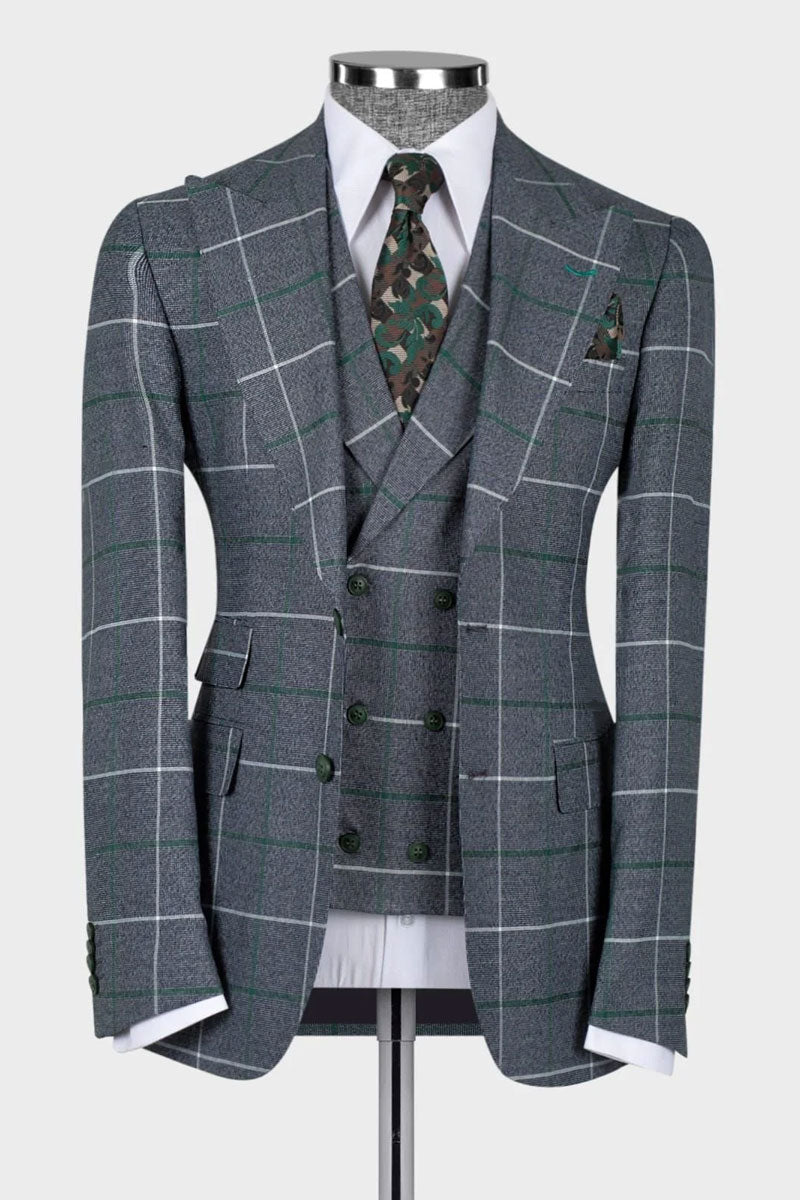 Men's Plaid 3-piece Suit in Gray