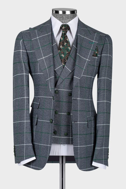 Men's Plaid 3-piece Suit in Gray