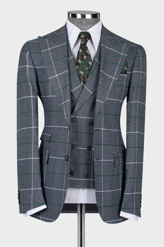 Men's Plaid 3-piece Suit in Gray