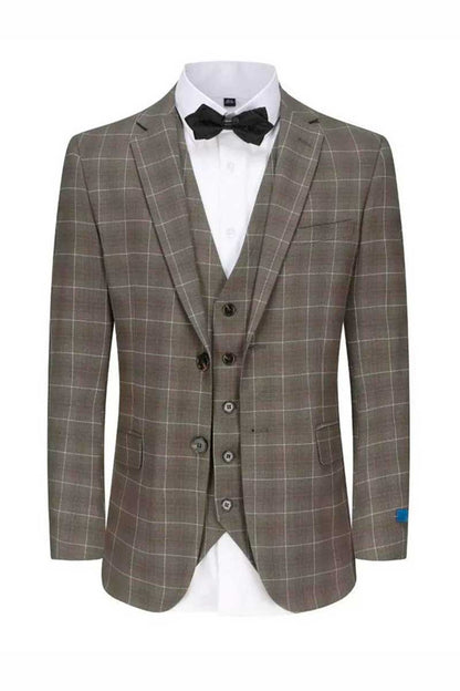 Taupe 3 Piece Elegant Plaid Suit