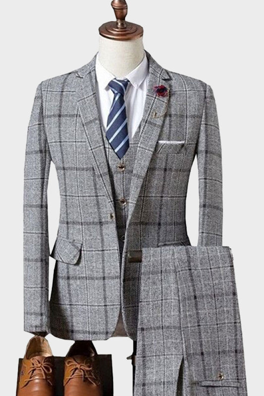 Formal Plaid Men 3-piece Suits Decent Slim Fit Suits