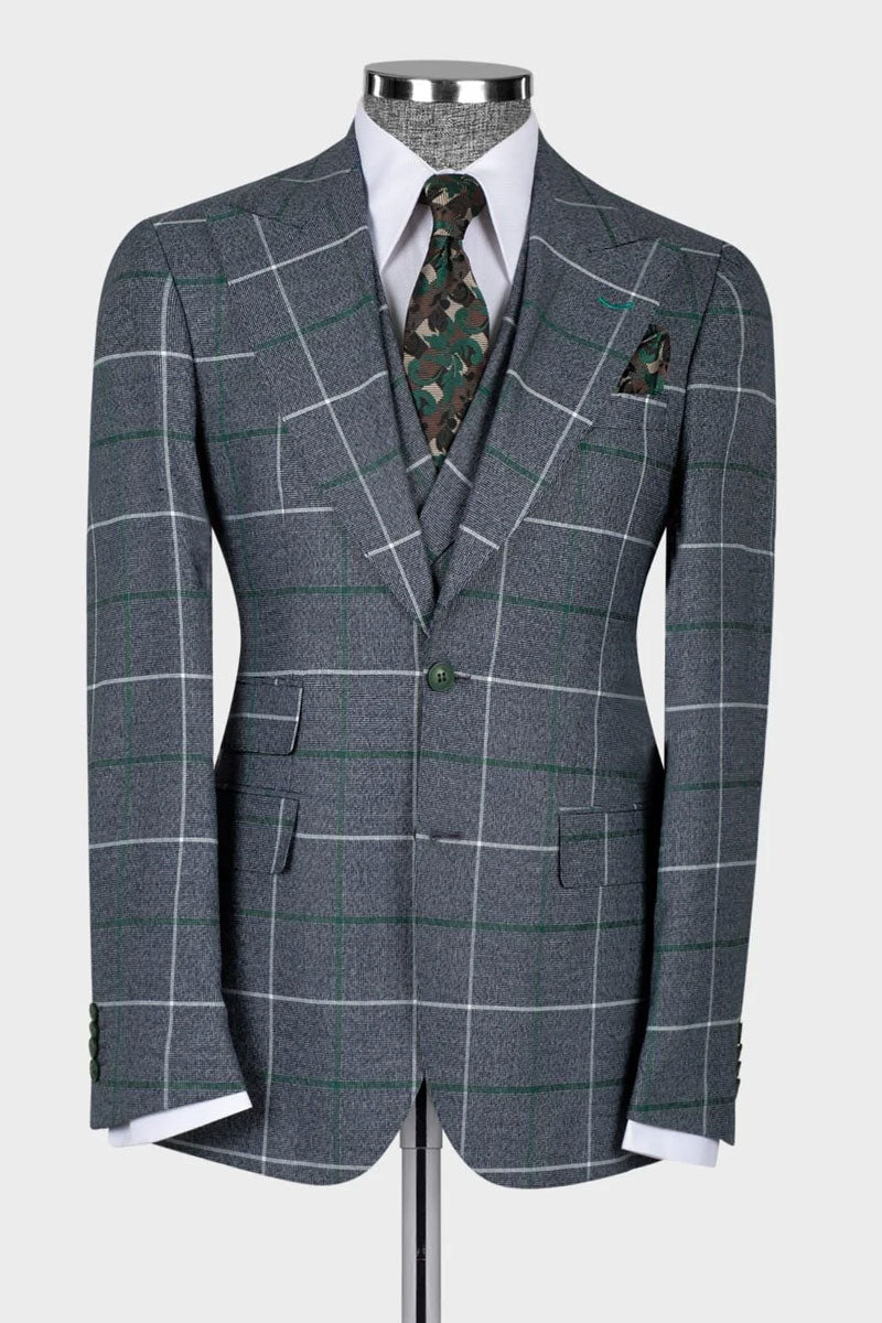 Men's Plaid 3-piece Suit in Gray