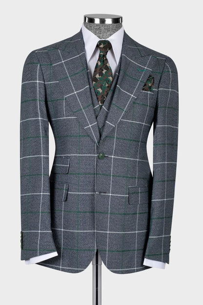 Men's Plaid 3-piece Suit in Gray