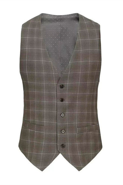 Taupe 3 Piece Elegant Plaid Suit