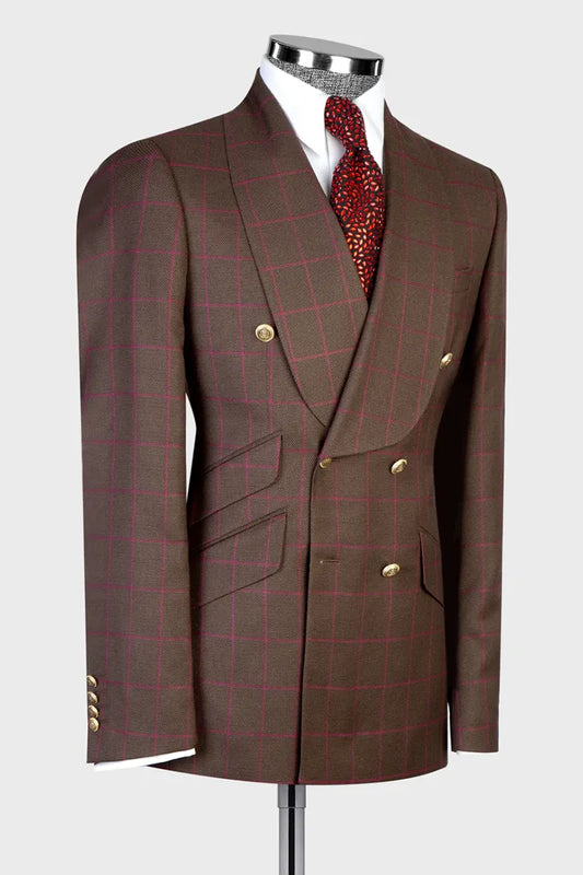 Plaid Double-breasted 2-piece Suit