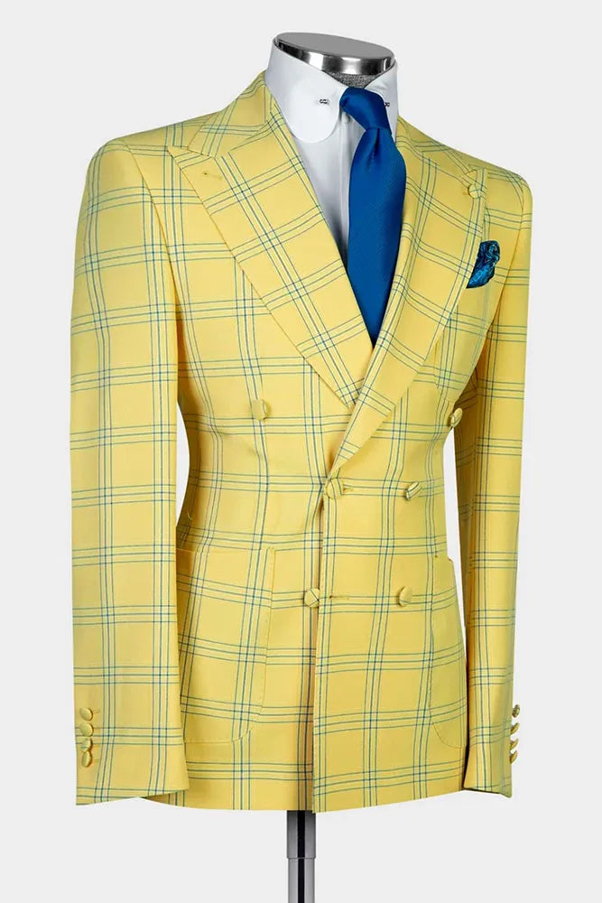 Plaid Double-breasted 2-piece Suit
