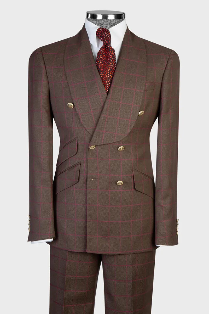 Plaid Double-breasted 2-piece Suit