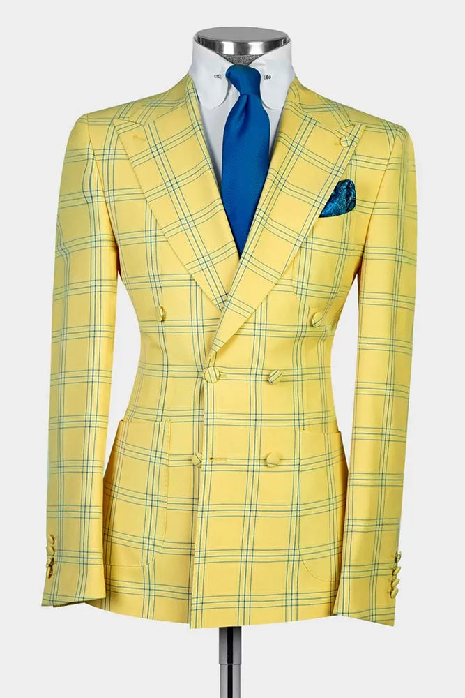 Plaid Double-breasted 2-piece Suit