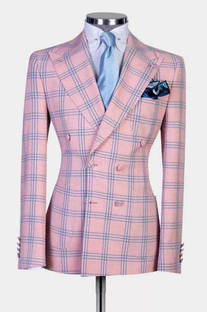 Plaid Double-breasted 2-piece Suit