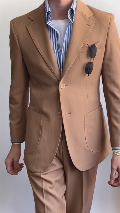 Brown 2-piece Single-breasted Notched Lapel Suit